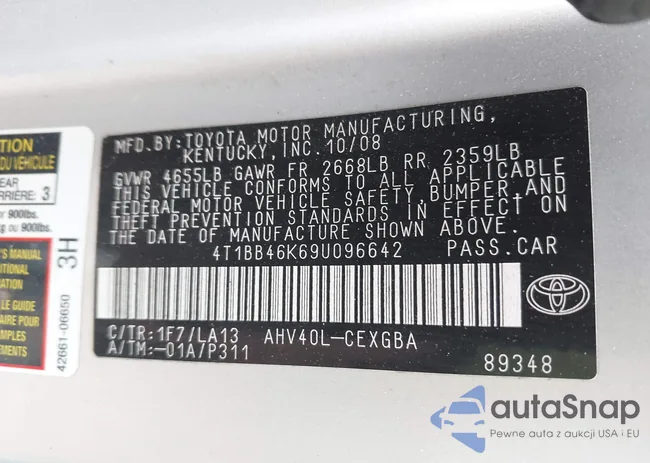 4T1BB46K69U096642: 43229431