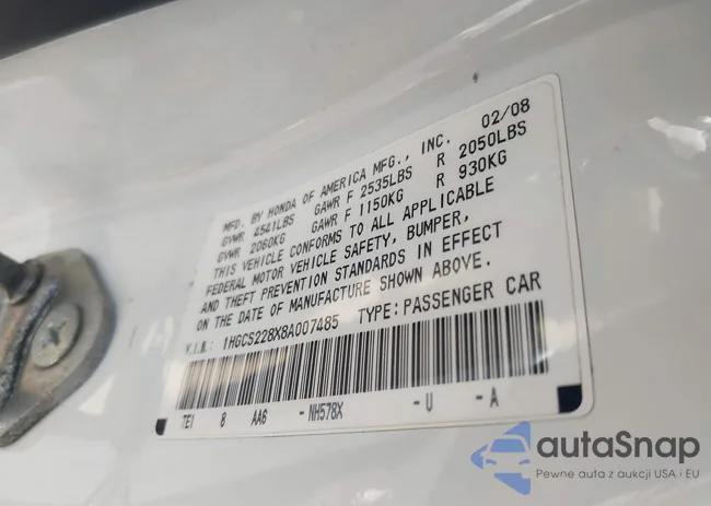 1HGCS228X8A007485: 43228639