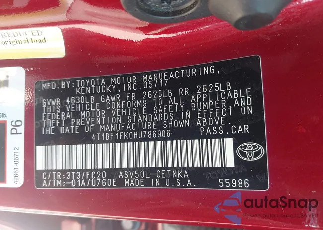 4T1BF1FK0HU786906: 43228662