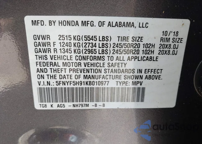 5FNYF5H91KB010977: 43230074