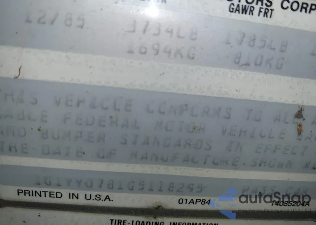 1G1YY0781G5118295: 43229563