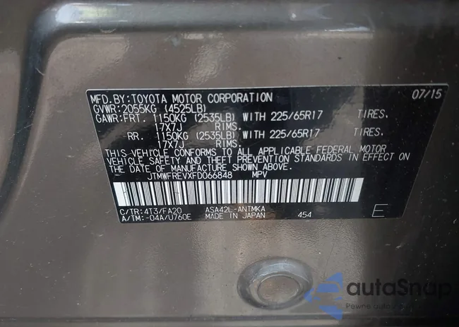 JTMWFREVXFD066848: 43229621