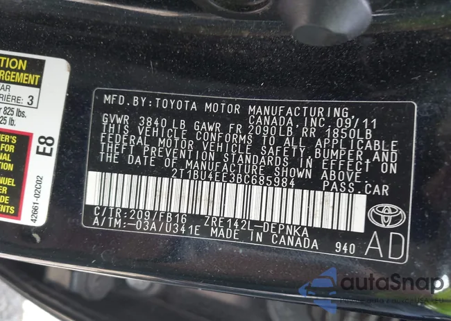 2T1BU4EE3BC685984: 43231045