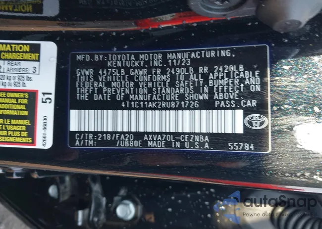 4T1C11AK2RU871726: 43231138