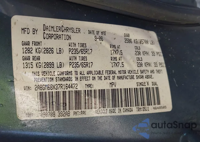 2A8GM68X37R164472: 43231205