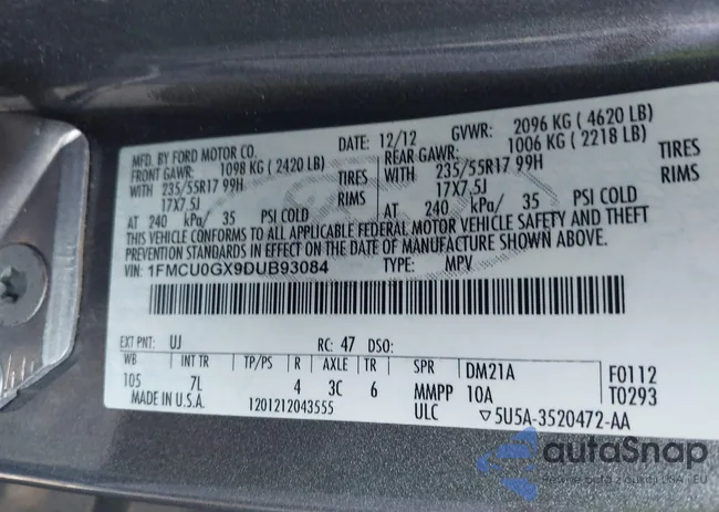 1FMCU0GX9DUB93084: 43231241