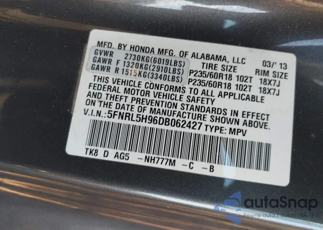 5FNRL5H96DB062427: 43231302