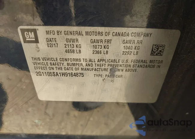 2G1105SA1H9164875: 43231305