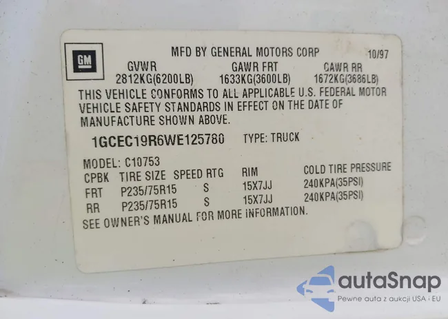 1GCEC19R6WE125780: 43231307