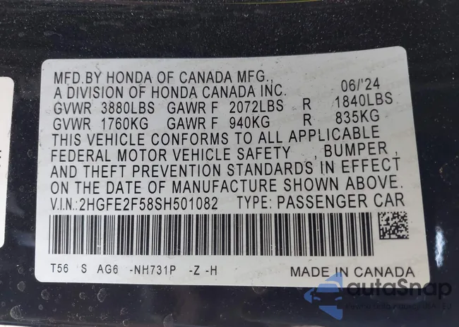 2HGFE2F58SH501082: 43230481