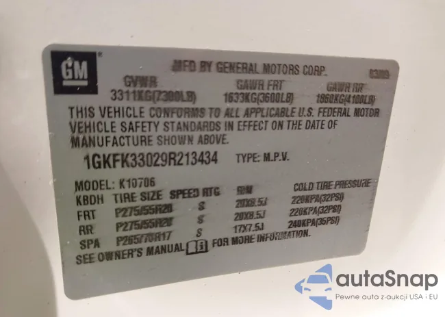 1GKFK33029R213434: 43230593