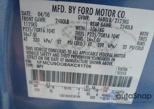 1FMCU9DG8AKC81706: 43230684