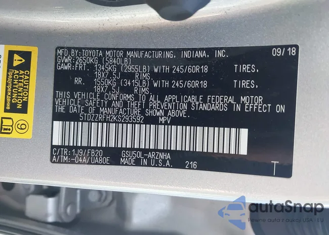 5TDZZRFH2KS293592: 43230698