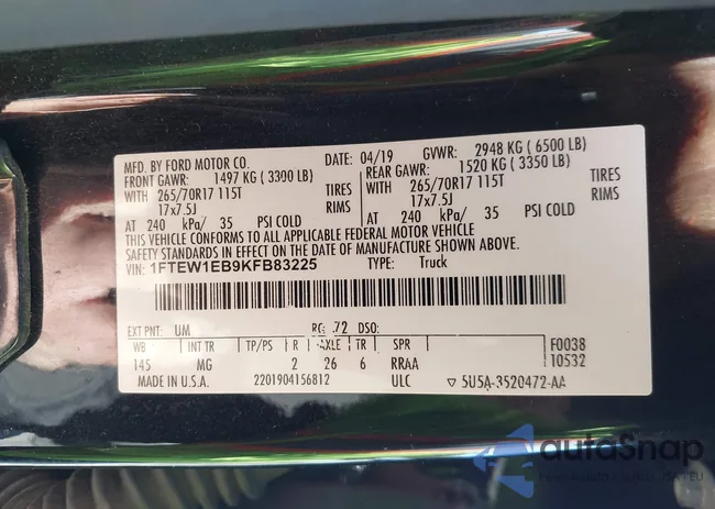 1FTEW1EB9KFB83225: 43231930