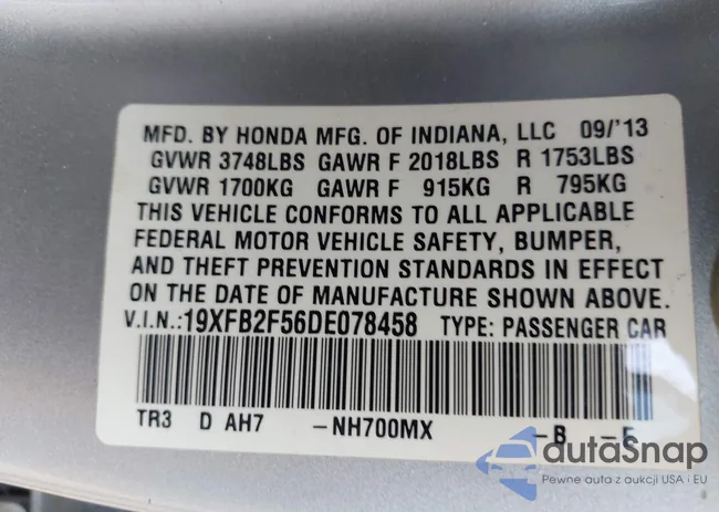 19XFB2F56DE078458: 43232011