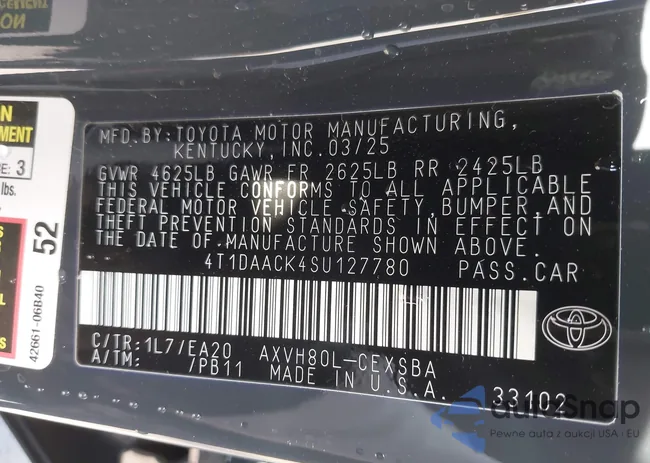 4T1DAACK4SU127780: 43232136