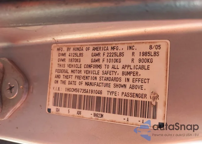 1HGCM56735A191046: 43232204