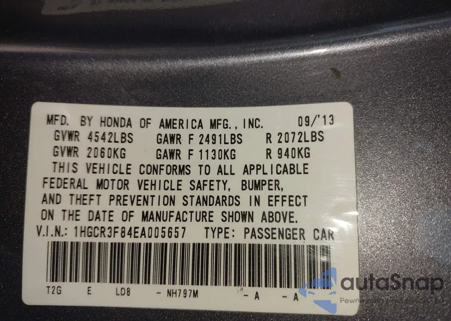 1HGCR3F84EA005657: 43232236