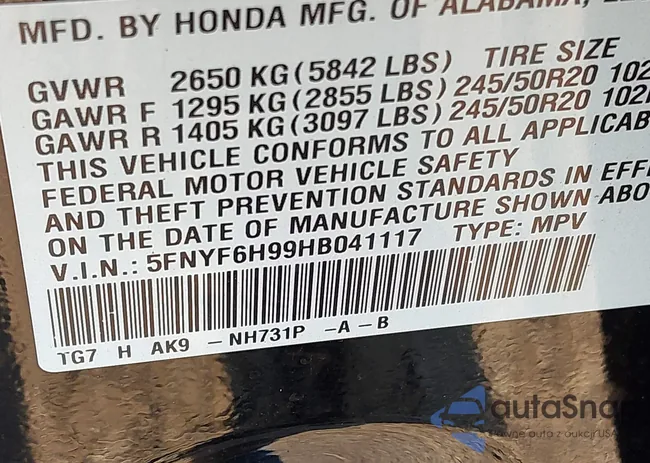 5FNYF6H99HB041117: 43232319