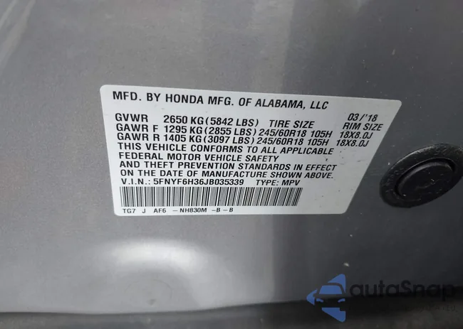 5FNYF6H36JB035339: 43232322