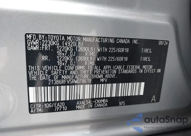 2T3B6RFV5RW078619: 43232884