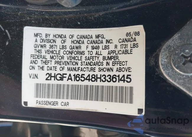 2HGFA16548H336145: 43233013