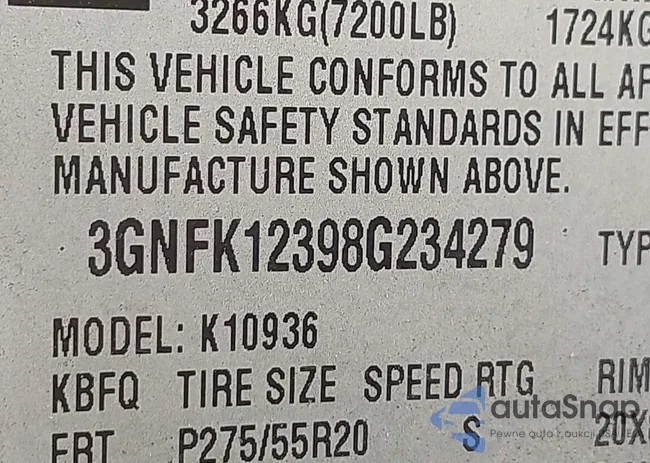 3GNFK12398G234279: 43233108