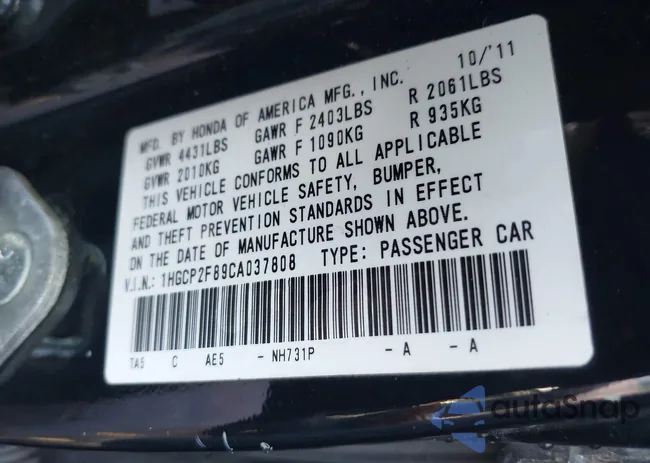 1HGCP2F89CA037808: 43233146