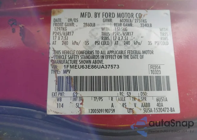 1FMEU63E86UA37573: 43233443