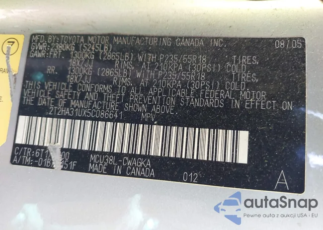 2T2HA31UX5C086641: 43232549