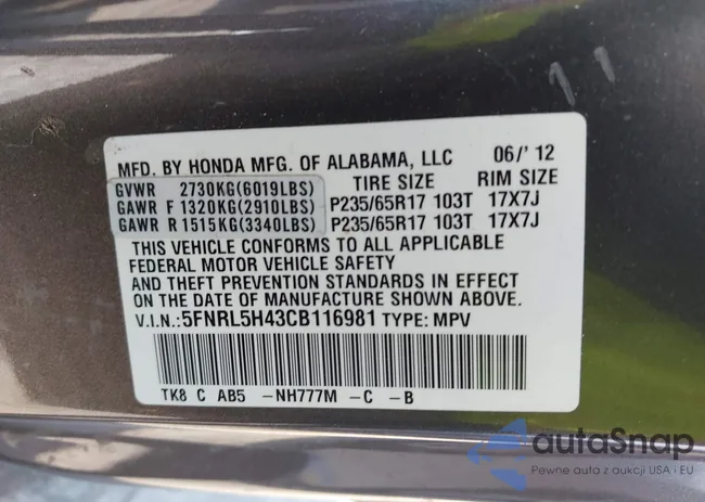 5FNRL5H43CB116981: 43232755