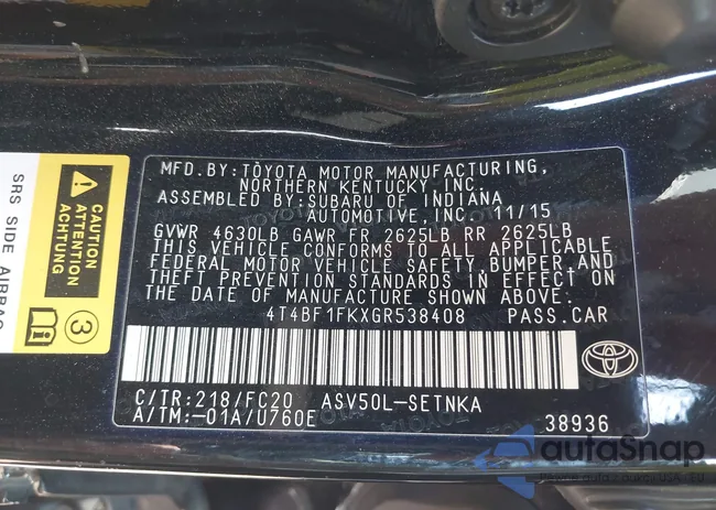 4T4BF1FKXGR538408: 43232790