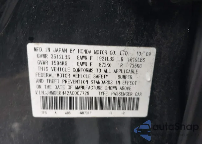 JHMGE8H42AC007729: 43233890