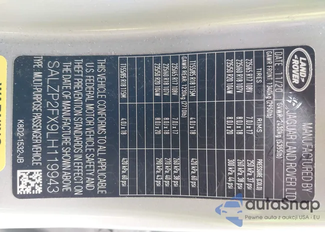 SALZP2FX9LH119943: 43233909