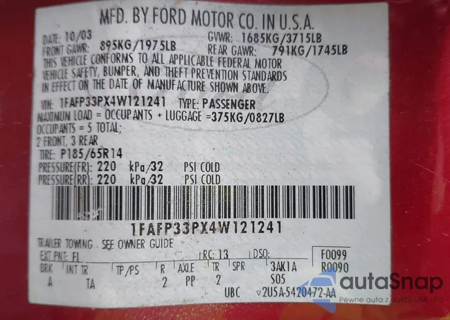 1FAFP33PX4W121241: 43234051