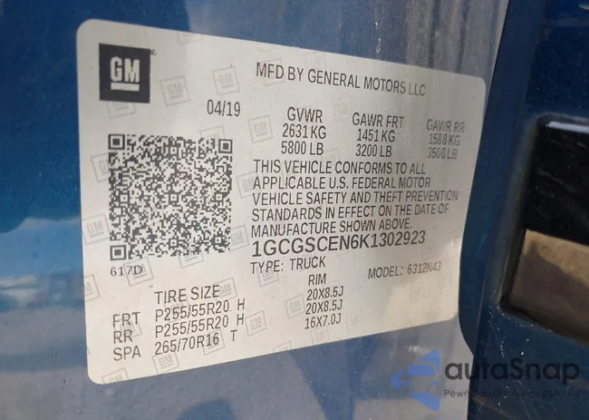 1GCGSCEN6K1302923: 43234064