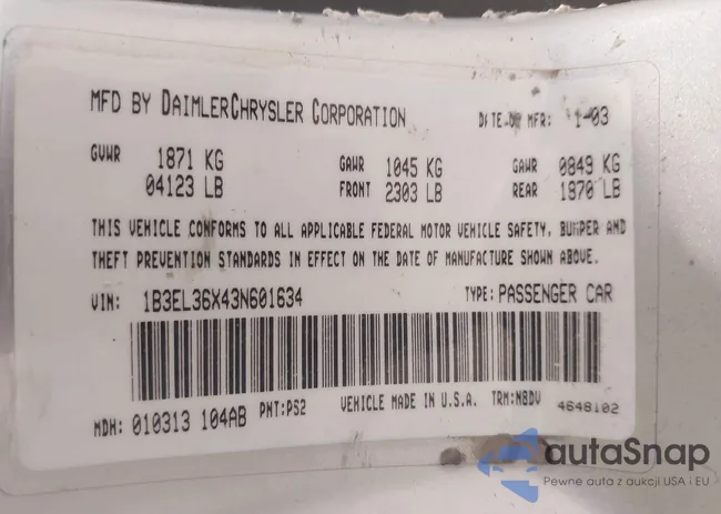 1B3EL36X43N601634: 43234068