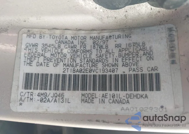 2T1BA02E0VC193407: 43234113