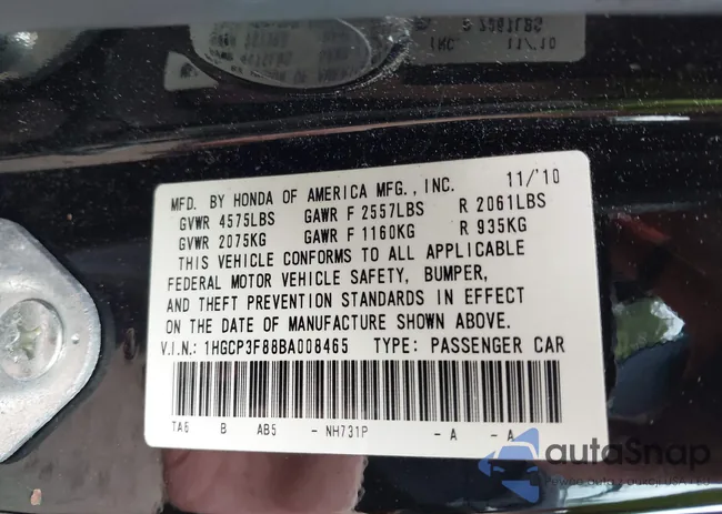 1HGCP3F88BA008465: 43234265