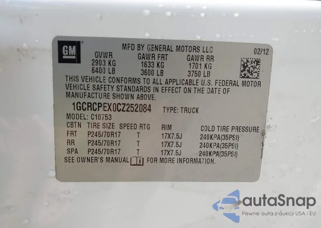 1GCRCPEX0CZ252084: 43234287