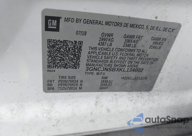 3GNCJNSBXKL134002: 43234329