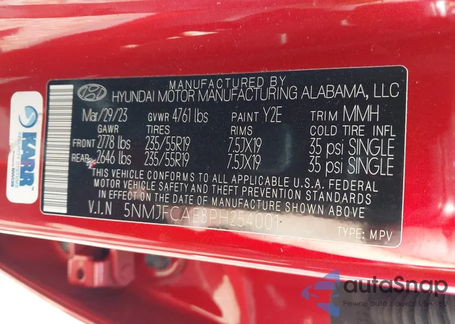 5NMJFCAE8PH254001: 43233520