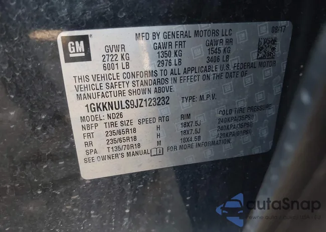 1GKKNULS9JZ123232: 43233541