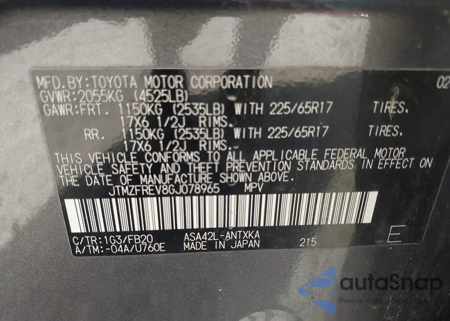 JTMZFREV8GJ078965: 43233567