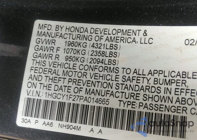 1HGCY1F27PA014665: 43233643