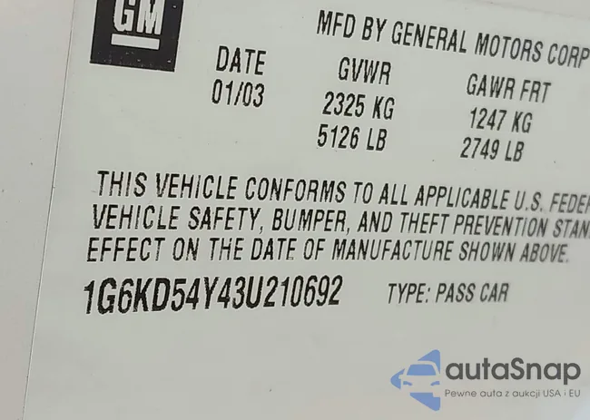 1G6KD54Y43U210692: 43233729