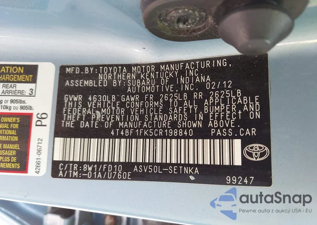 4T4BF1FK5CR198840: 43235057