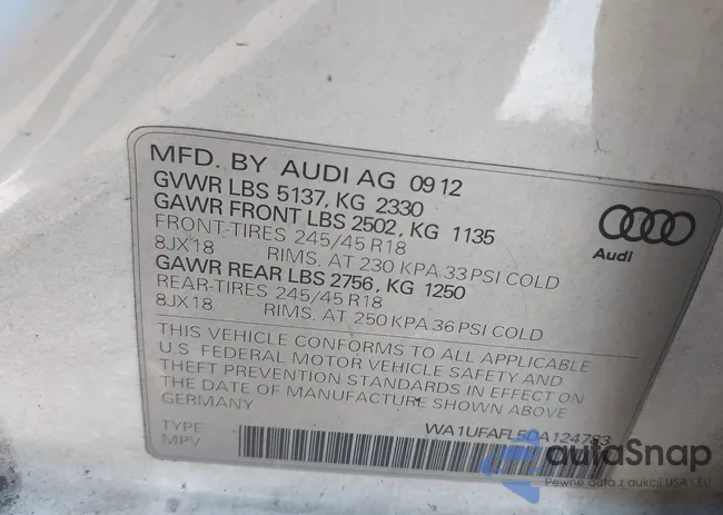 WA1UFAFL5DA124783: 43235077