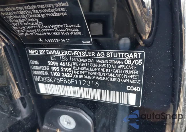 WDBSK75F86F112316: 43235457