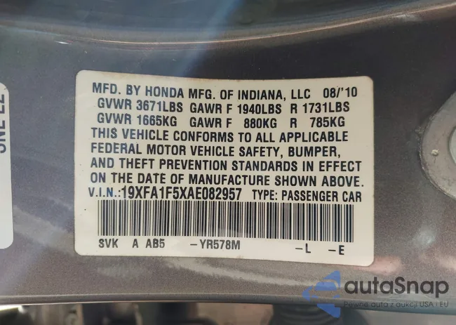 19XFA1F5XAE082957: 43234546